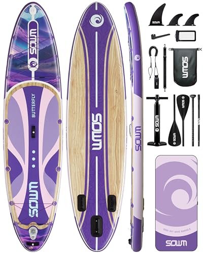SOWM Planche à pagaie gonflable 11'x33'' avec accessoires SUP, planche à pagaie debout gonflable pour adultes et jeunes, très large et non glissante.