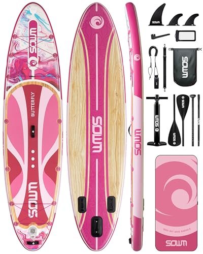 SOWM Planche à pagaie gonflable 11'x33'' avec accessoires SUP, planche à pagaie debout gonflable pour adultes et jeunes, extrêmement large et antidérapante.